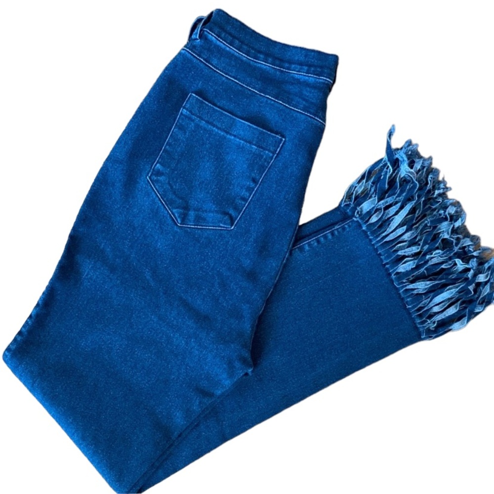 A. Calin High Waist Fringe Hem Stretch Denim Jean Small